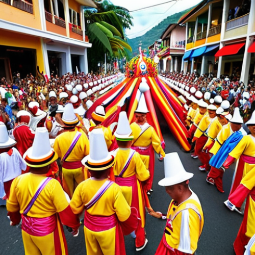 **Image:** A vibrant and joyous scene from the San José Carnival in Costa Rica. Focus on the colorful floats, people dancing in the streets, and the overall festive atmosphere. Include elements like traditional costumes and musical instruments. Capture the energy and excitement of the celebration.