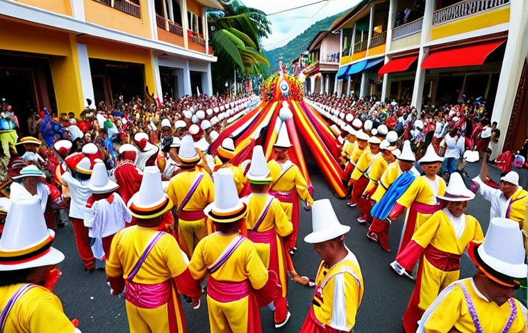 **Image:** A vibrant and joyous scene from the San José Carnival in Costa Rica. Focus on the colorful floats, people dancing in the streets, and the overall festive atmosphere. Include elements like traditional costumes and musical instruments. Capture the energy and excitement of the celebration.